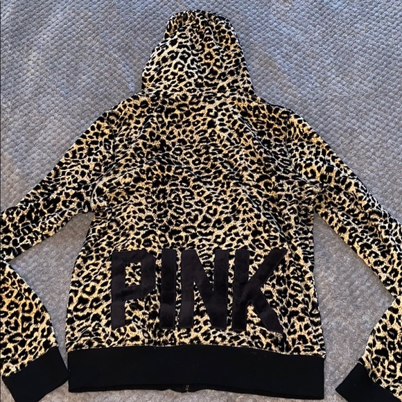 PINK Victoria's Secret Tops - RARE Velour Leopard Cheetah Zip-Up by PINK